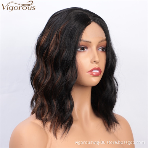 Vigorous Cheap Top Quality Short Wavy Synthetic Middle Part Lace Wigs Heat Resistant Wholesale Price Wigs For black White Women
